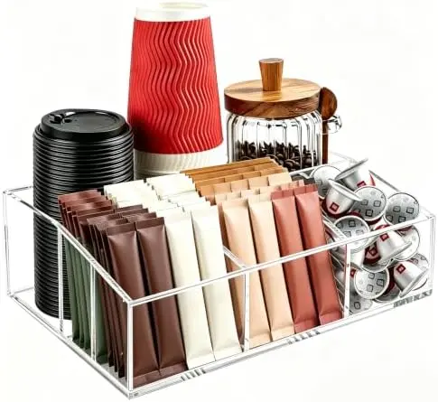 Coffee Bar Accessories, Acrylic Coffee Station Organizer Storage Box