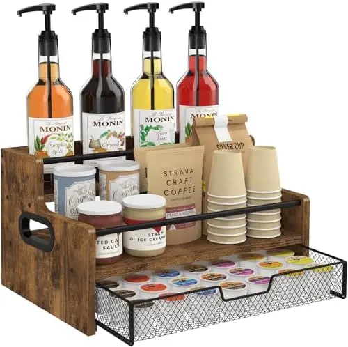 Coffee Syrup Organizer Rack, 3-Tier 8 Bottles Syrup Stand