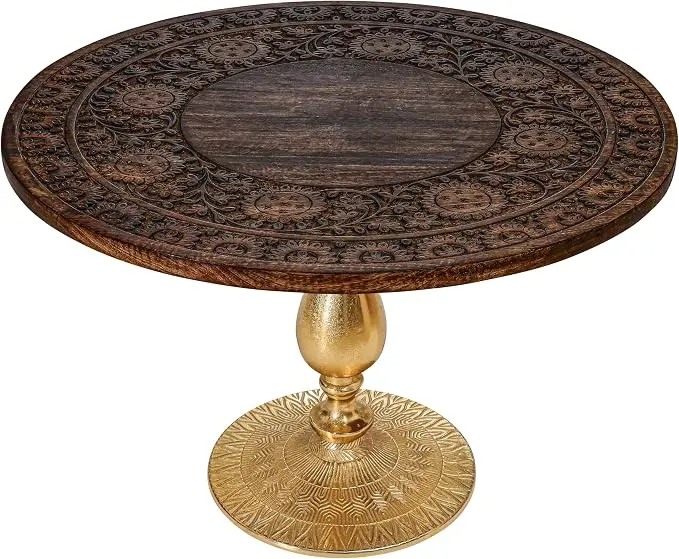 Coffee Table 24x24x18 Inch-Hand-Carved Solid Wood Center Table, Vintage Burnt