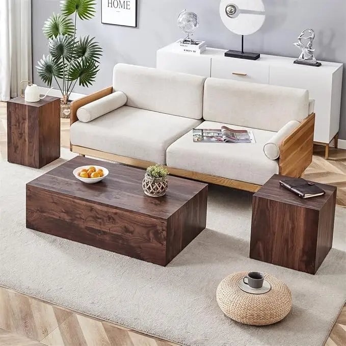 Coffee Table Set for 3, Modern Living Room Table Set, Wood Center Table Set