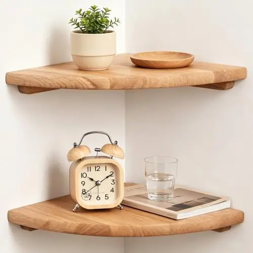 Corner Floating Shelves Set of 2, 10 Inch Solid Wood