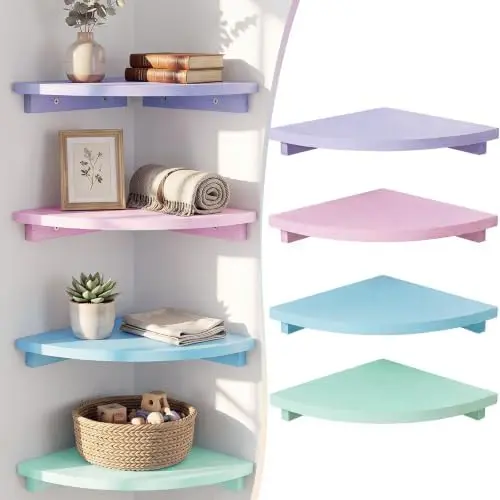 Corner Floating Shelves Set of 4 Macaron Corner Shelf Wall Mount
