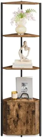 Corner Shelf with Cabinet, 5-Tier Freestanding Bookshelf