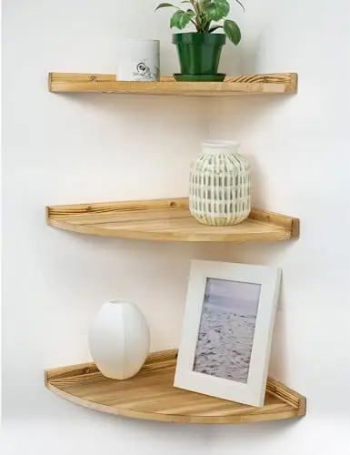 Corner Wall Shelves, Rustic Wood Floating Shelf with Cord Hole