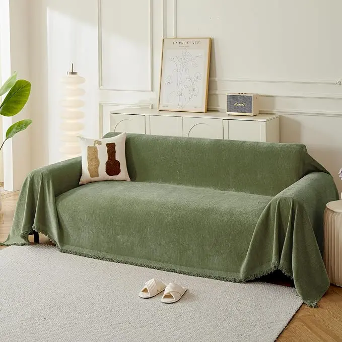 Couch Cover for Dogs, Boho Sofa Covers for 4 Cushion Couch, Chenille Sofa