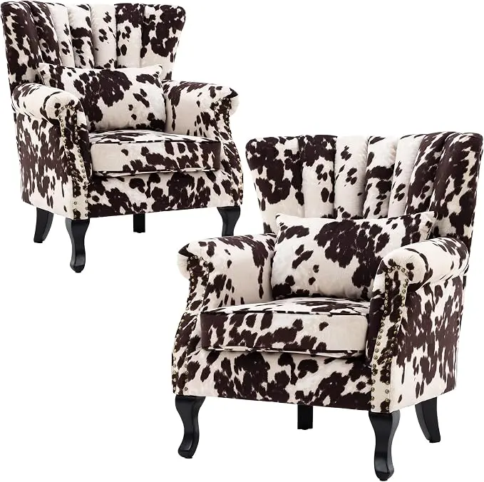 Cow Print Accent Chairs Set of 2