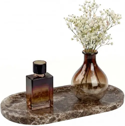 Crystal Coffee Brown Oval Marble Tray, 11.8x5.9 Perfume Organizer