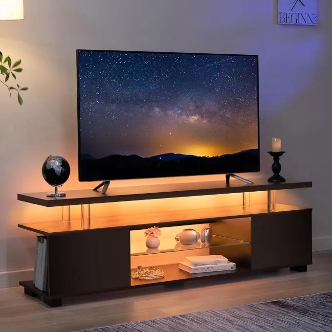 Cubehom Black TV Stand, LED TV Stand