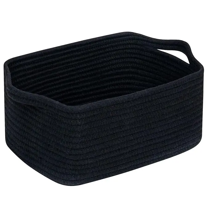 CubesLand Cube Storage Organizer Basket Bin, Rectangular Cotton Rope Basket, 14x10x7.08Inches, Black