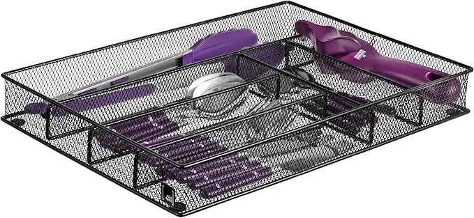 Cutlery Tray, 6 Compartments | Kitchen Utensil Silverware Tray | Flatware Drawer Organizer | The Mesh Collection, Black