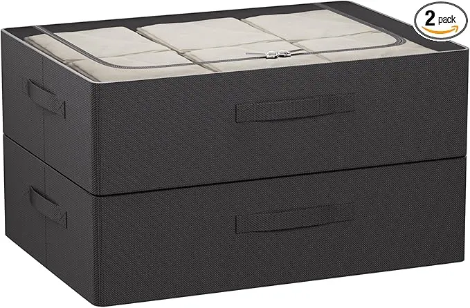CYhom Under Bed Storage Bins Frame Storage Box Oxford Fabric Sturdy Underbed Container Foldable Stackable Large Capacity Clothes Organizer