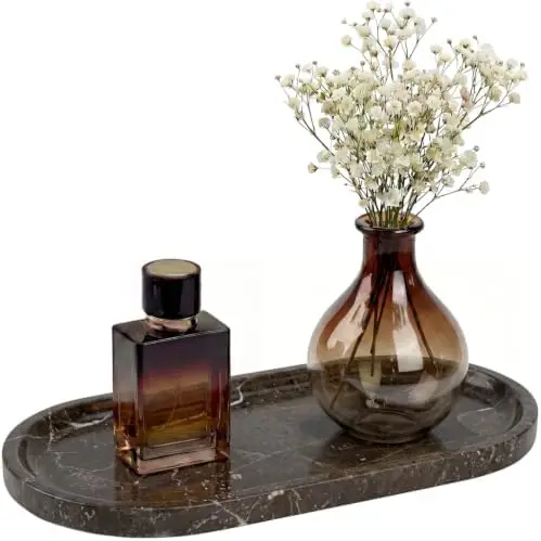 Dark Emperador Oval Marble Tray, 11.8x5.9 Vanity Perfume Organizer
