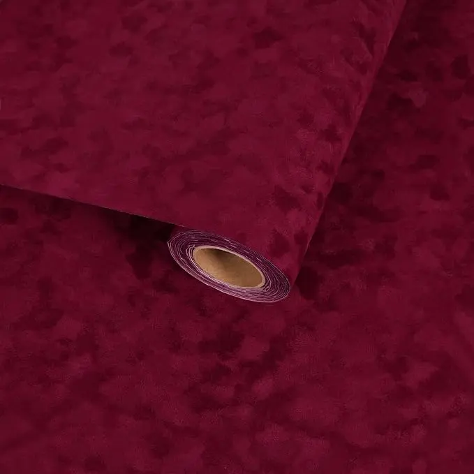 Dark Red Self Adhesive Velvet Flocking Liner, Soft Fabric Contact Paper