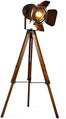 Decoluce Vintage Tripod Floor Lamp, Height Adjustable Wooden Camera Tripod