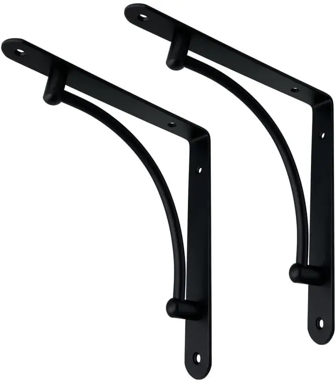Decorative Contemporary Shelf Brackets - 8 3/4" x 8 3/4" - Matte Black - Pair