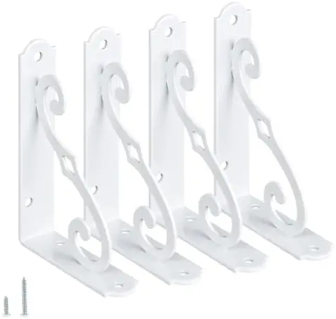 Decorative Shelf Brackets, 5x3.5 inch, White, 4 Pack