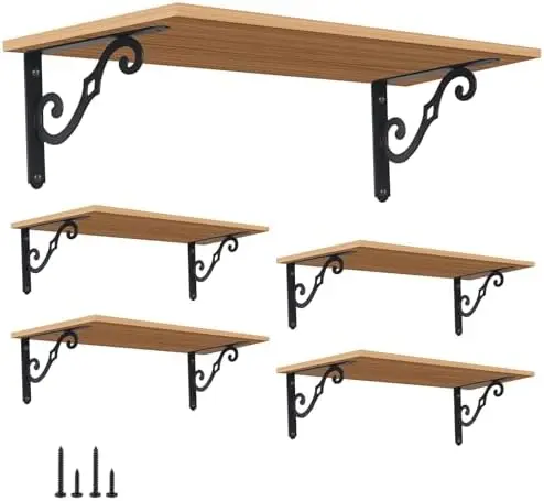 Decorative Shelf Brackets, 8x5.5 inch, Black, 10 Pack