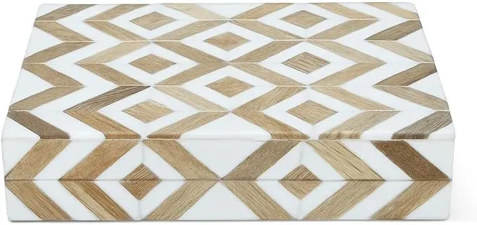 Decorative Storage Box, Handmade Chevron Pattern, Boho Style, Multipurpose Gift Box (yellow black white zigzag, 8X4X2.5 Inch)