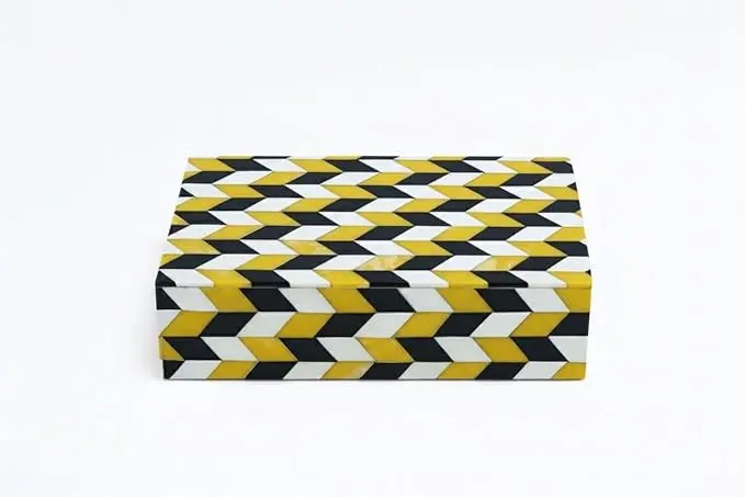 Decorative Storage Box, Handmade Chevron Pattern, Boho Style, Multipurpose Gift Box (zigzag, 12X4X2.5 Inch)