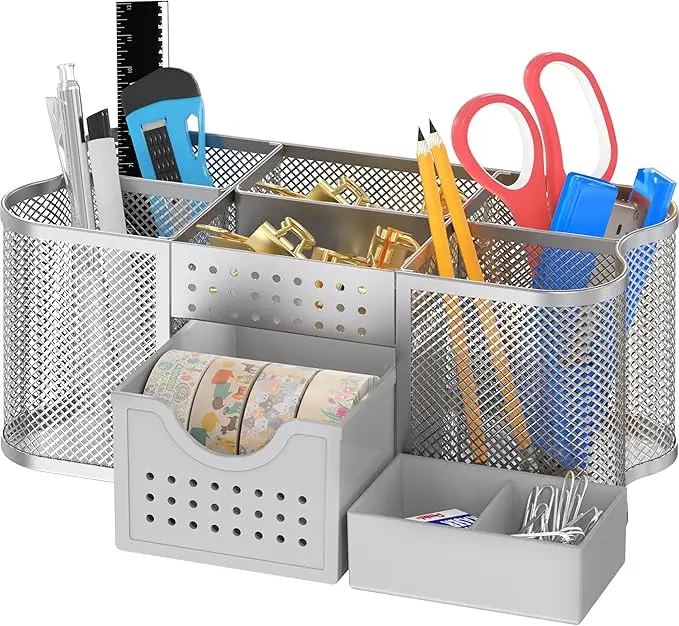 Desk Organizers Pen Holder Office Caddy Storage, Silver