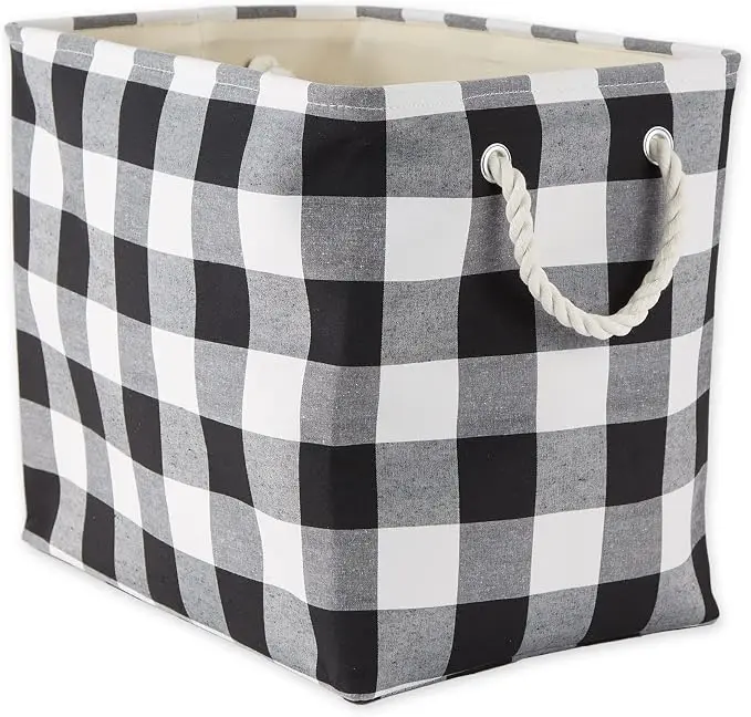 DII Buffalo Check Storage Collection Collapsible Bin with Handles, Large Rectangle, 17.5x12x15, Black & White