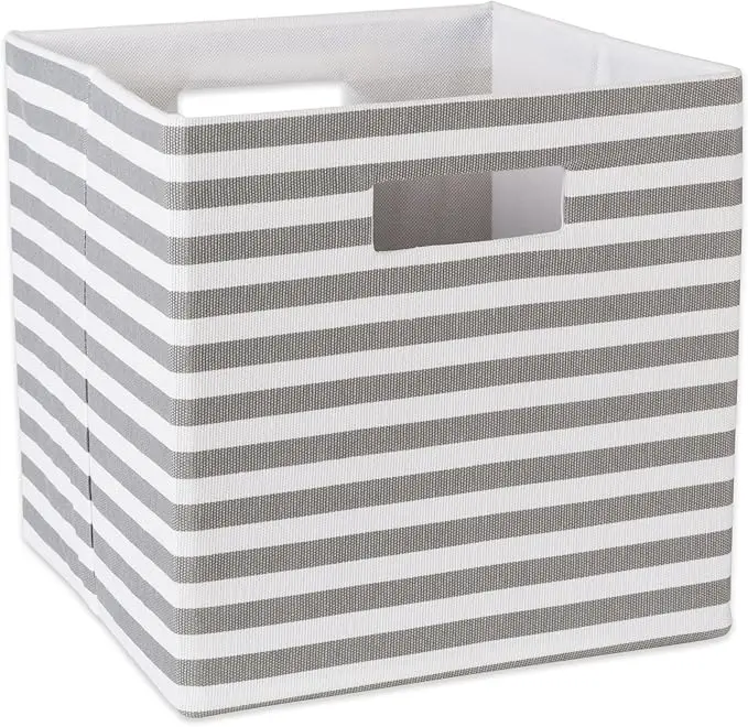 DII Collapsible Polyester Storage Cube, Pinstripe, Gray, Large