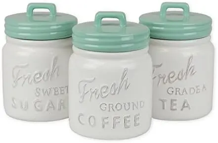 DII Kitchen Accessories Collection Ceramics, Jar Canister Set, Aqua, 3