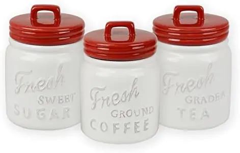 DII Kitchen Accessories Collection Ceramics, Jar Canister Set, Red, 3
