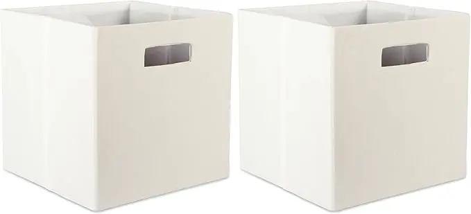 DII Poly-Cube Storage Collection Hard Sided, Collapsible Solid, Large, Off White (Pack of 2)