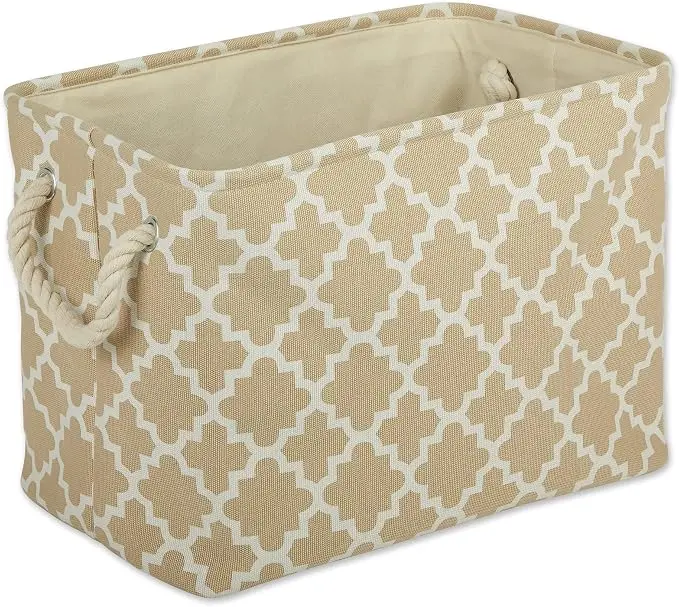 DII Polyester Container with Handles, Lattice Storage Bin, Medium, Vintage Linen