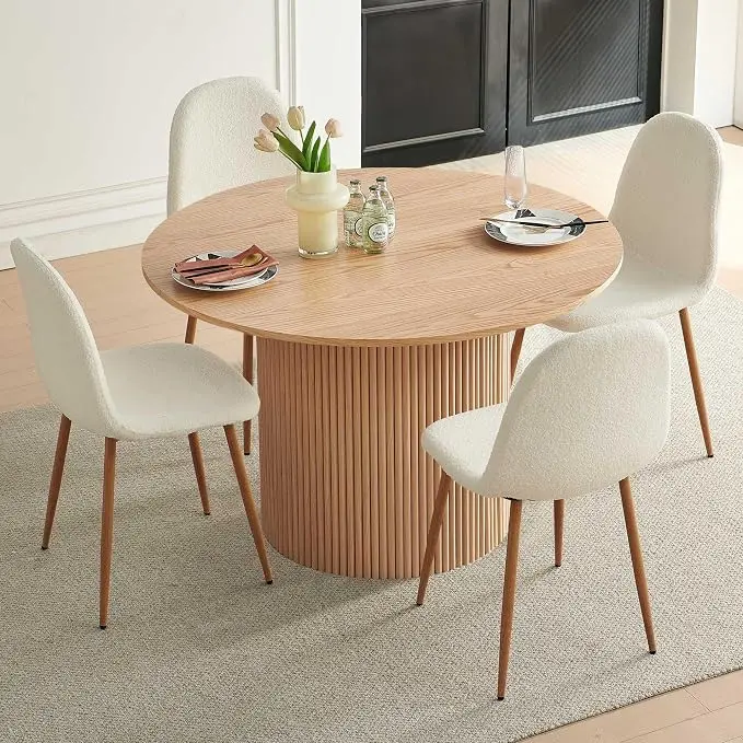 Dining Table Set for 4, Mid Century Modern 47 Inch Wooden Round Dining Table Set