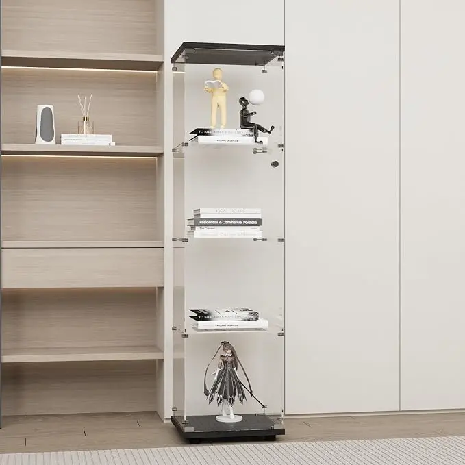 Display Cabinet with Glass Door and Lock, 4-Shelf Fast Installation Curio