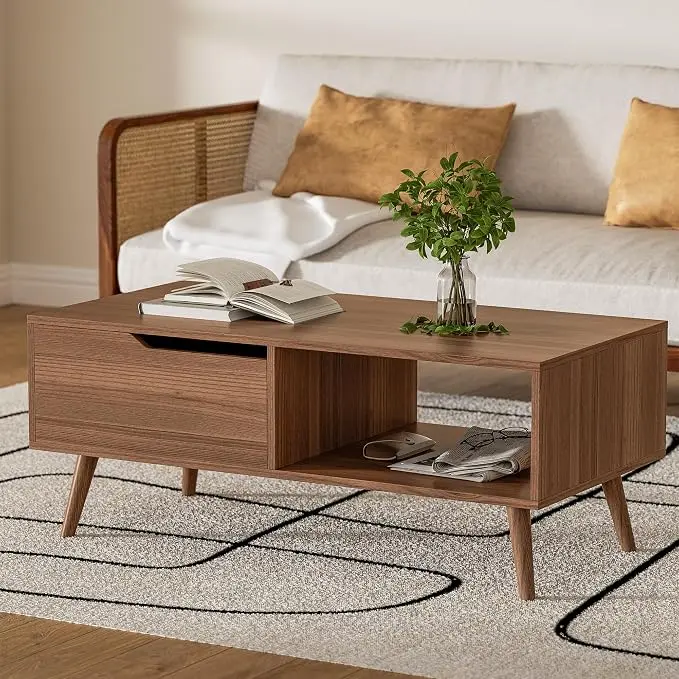 DIYART Brown Coffee Table, Mid Century Modern Coffee Table