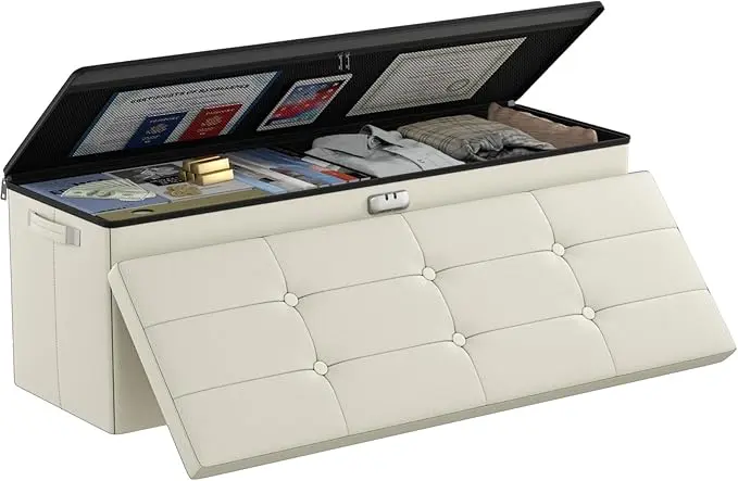 DocSafe Storage Ottoman Bench, Fireproof＆Waterproof Folding Bench
