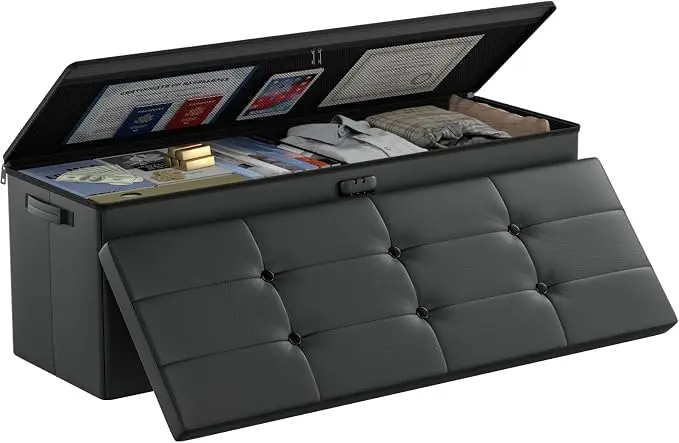 DocSafe Storage Ottoman Bench, Fireproof&Waterproof Folding Bench