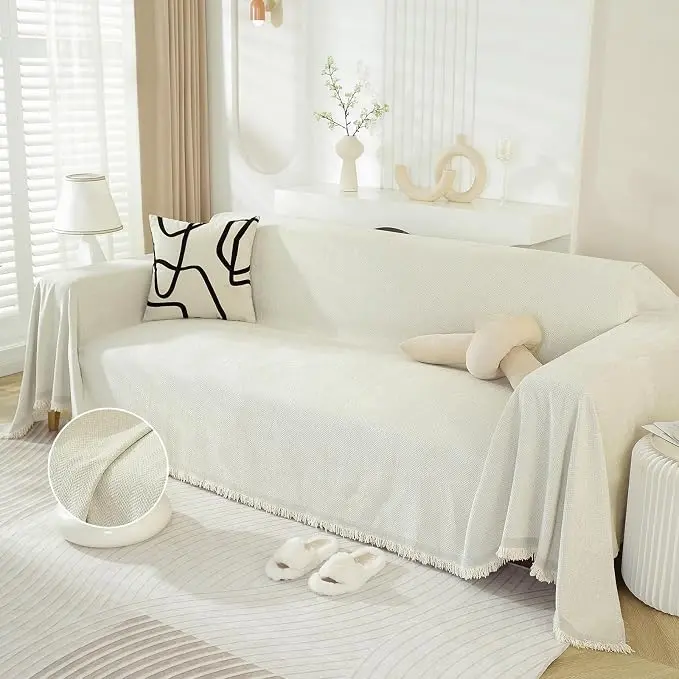 DREAMINGO Modern Minimalism Cream White Couch Cover Sectional Sofa Covers