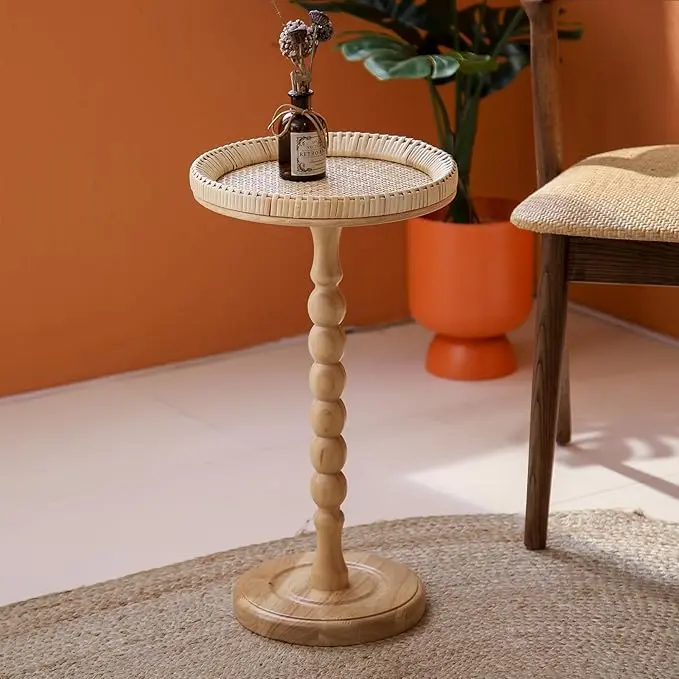 Drink Table,Rattan Round Small Side Table