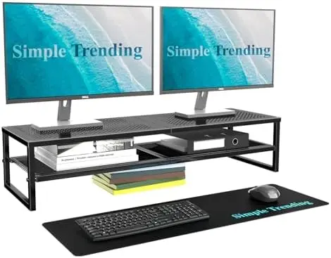 Dual Monitor Stand Riser with Mouse Pad, Black