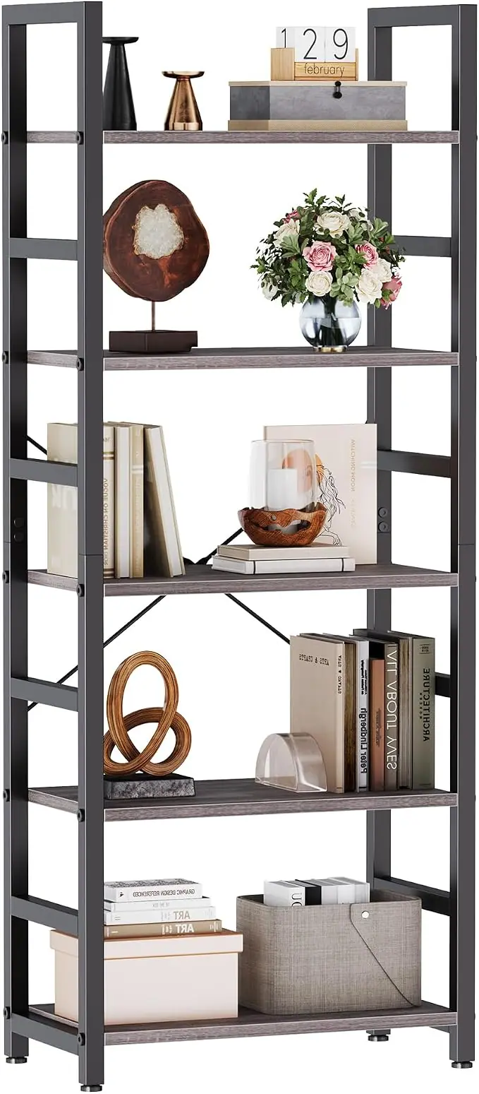 DUMOS 5-Tier Bookshelf, Modern Tall Bookcase, Open Storage Display Shelf