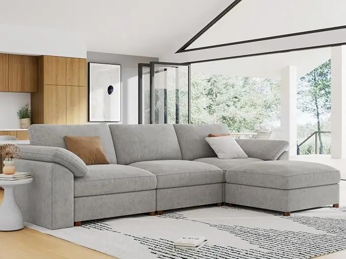 EASE MOOSE Oversized L Shape Sectional Modular Sofa, Wide Deep seat Sectional