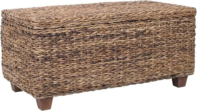 East at Main Woven Rattan Storage Coastal Coffee Table