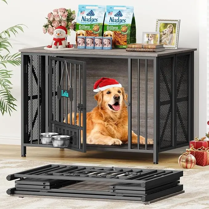 EasyCom Foldable Dog Crate Furniture, 41.3" Dog Crates