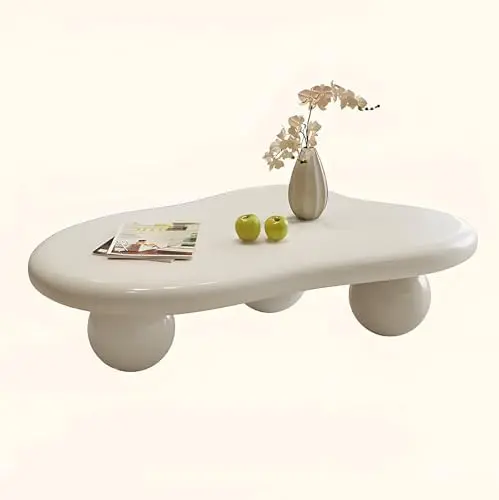 Eco-Friendly Vintage Cream Coffee Table – Sturdy Round Legs, Smooth Finish