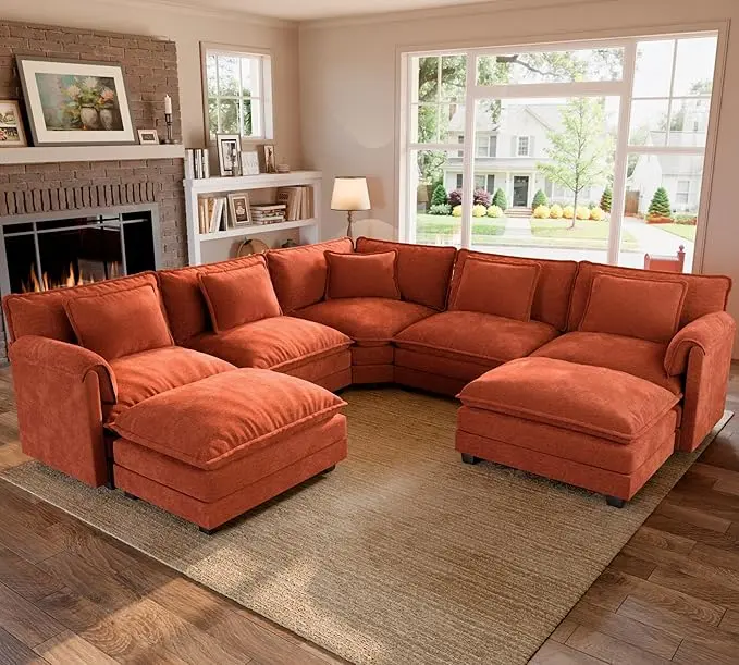 ELUCHANG 114" Oversized V-Shaped Cloud Couch Modular Sectional Sofa