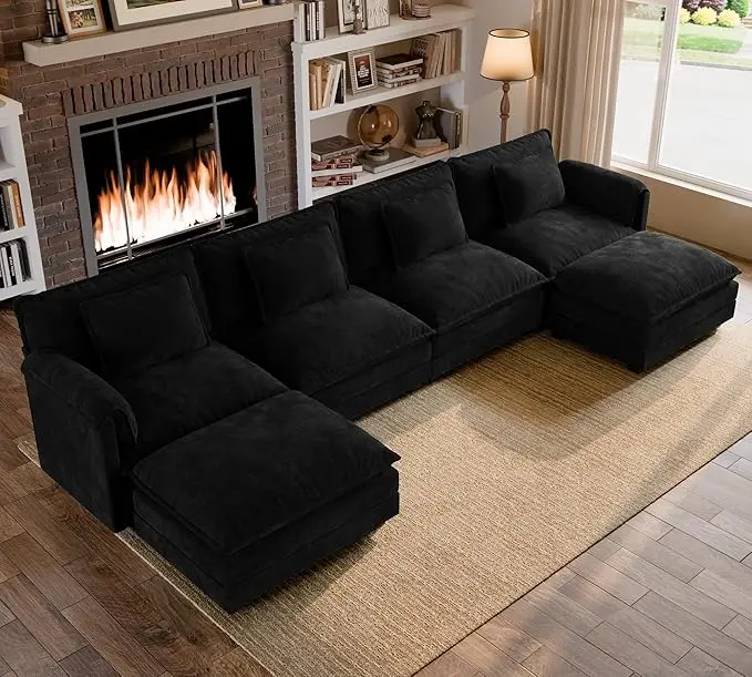 ELUCHANG 150" Modular Sectional Sofa, Comfy Deep Seat Cloud Couch, 6 Seater U