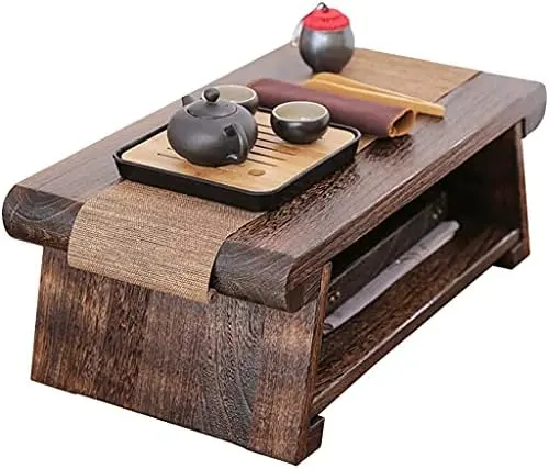 End Table, Coffee with Storage Shelf, 2-Tier Retro Japanese Tea