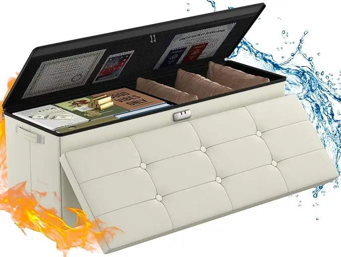 ENGPOW Storage Ottoman, Fireproof Folding Bench