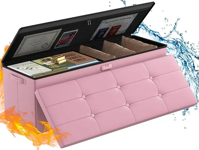 ENGPOW Storage Ottoman, Fireproof Folding Bench