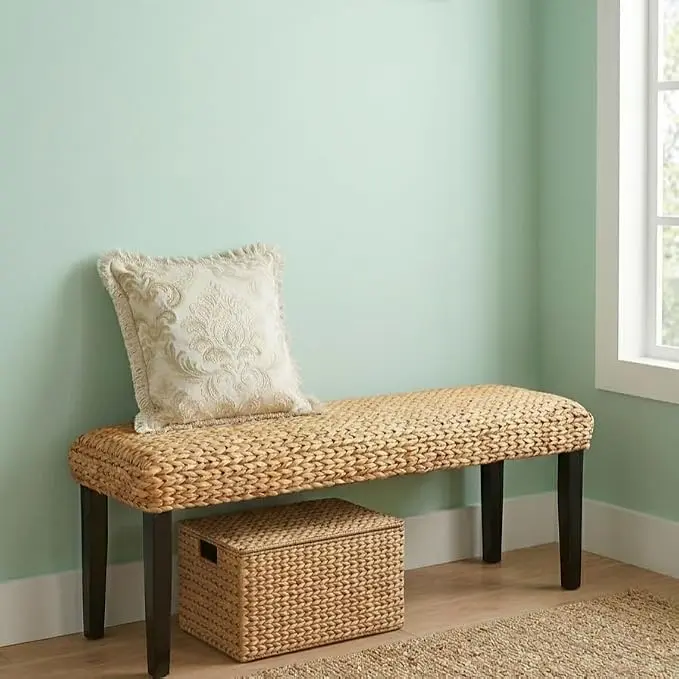 Entryway Bench with Solid Wood Acacia, Water Hyacinth Indoor Bench Seat