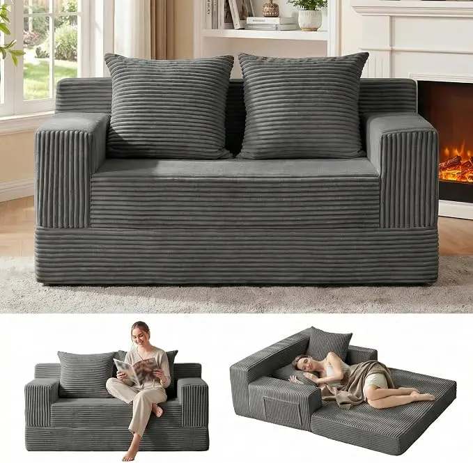 Erament Convertible Sofa Bed, Loveseat Folding Floor Futon Sleeper Sofa Couch